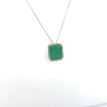 Natural Emerald Diamond Necklace 18" 14k White Gold 2.64 TCW Certified $3,950 410443