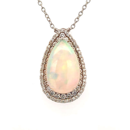 Natural Opal Diamond Necklace 20" 14k White Gold 15.14 TCW Certified $8,750 410446