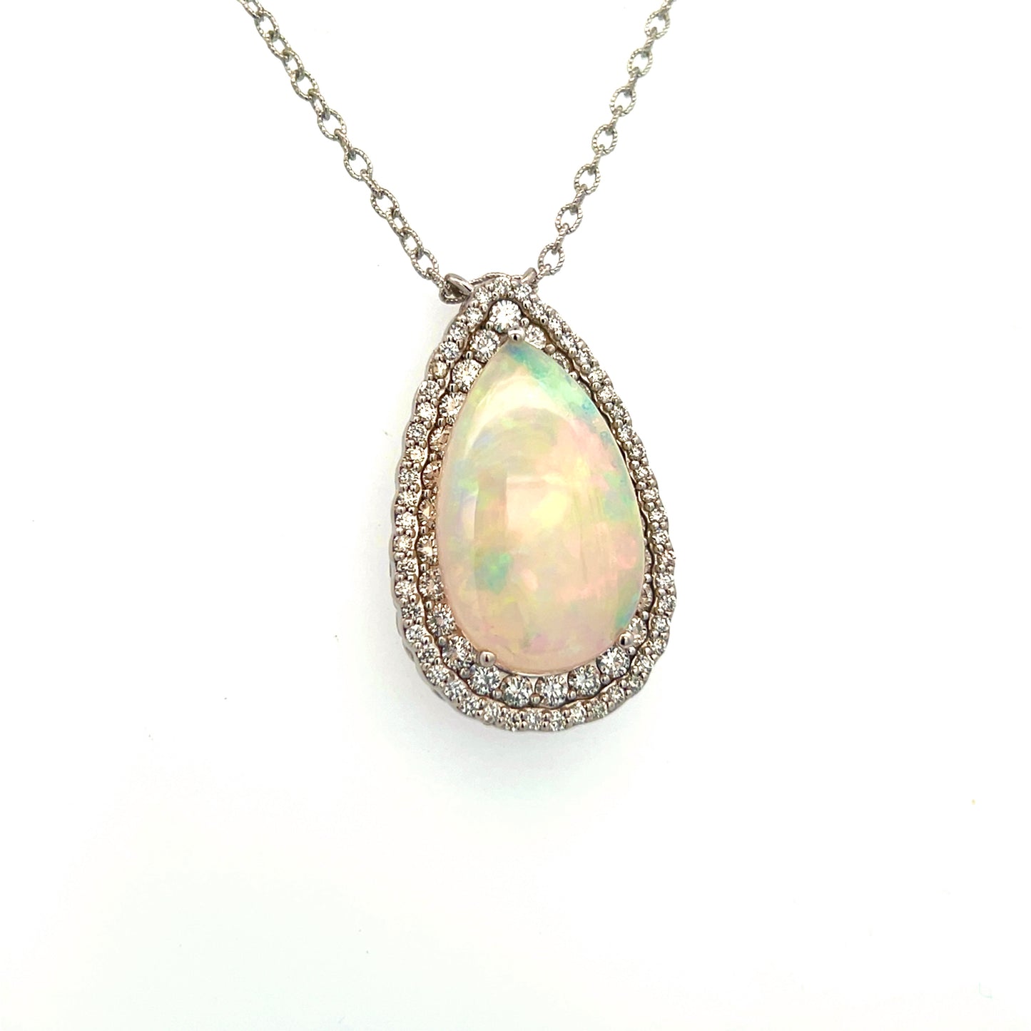 Natural Opal Diamond Necklace 20" 14k White Gold 15.14 TCW Certified $8,750 410446