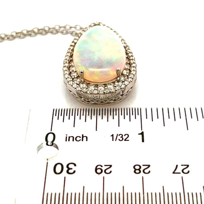 Natural Opal Diamond Necklace 20" 14k White Gold 15.14 TCW Certified $8,750 410446