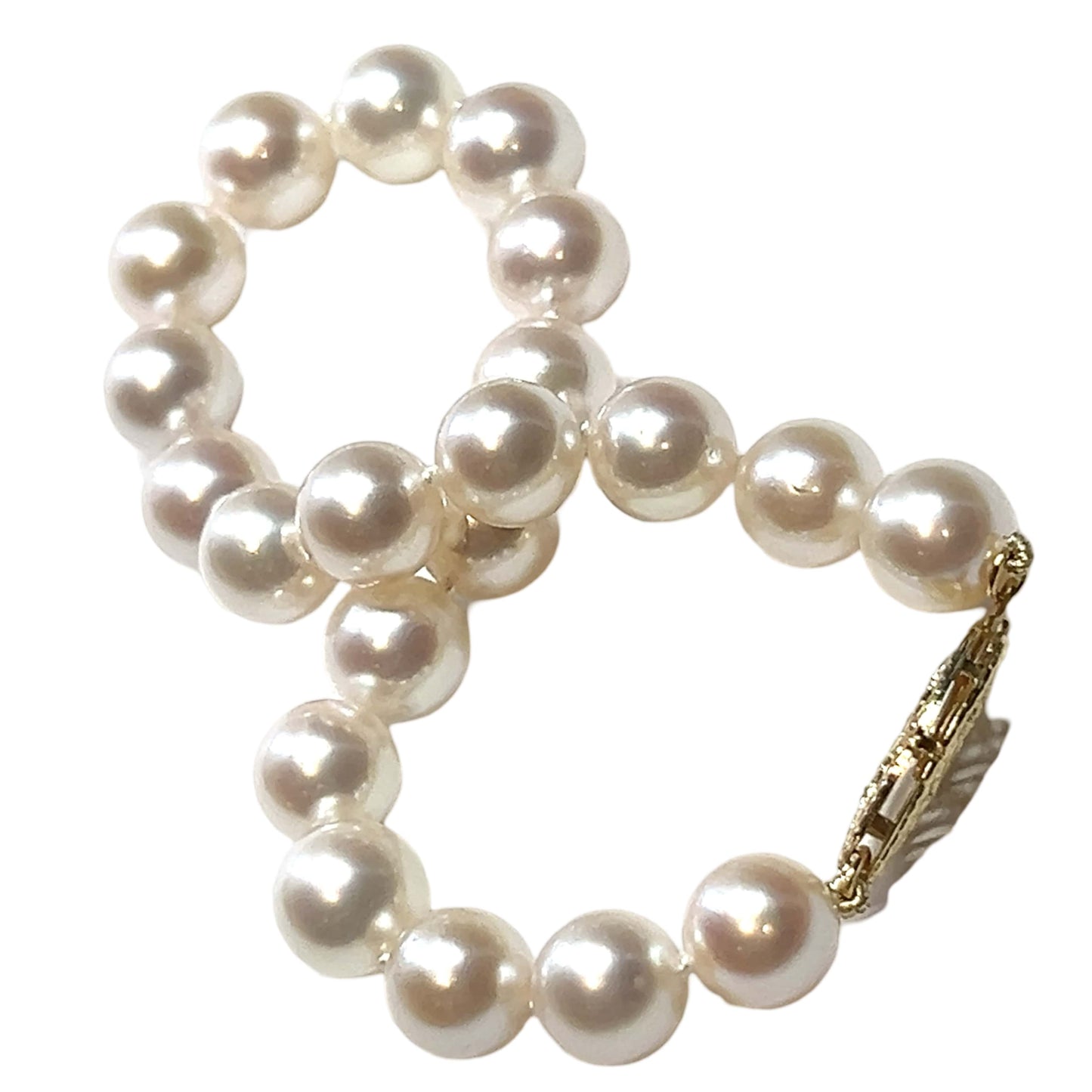 Akoya Pearl Bracelet 7" Size 14k Yellow Gold 6 mm Certified $599 311633