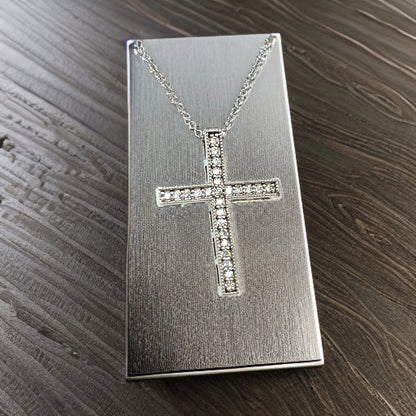 Natural Diamond Cross Pendant with Chain 17" 14k W Gold 0.25 CT Certified $2,950 307922