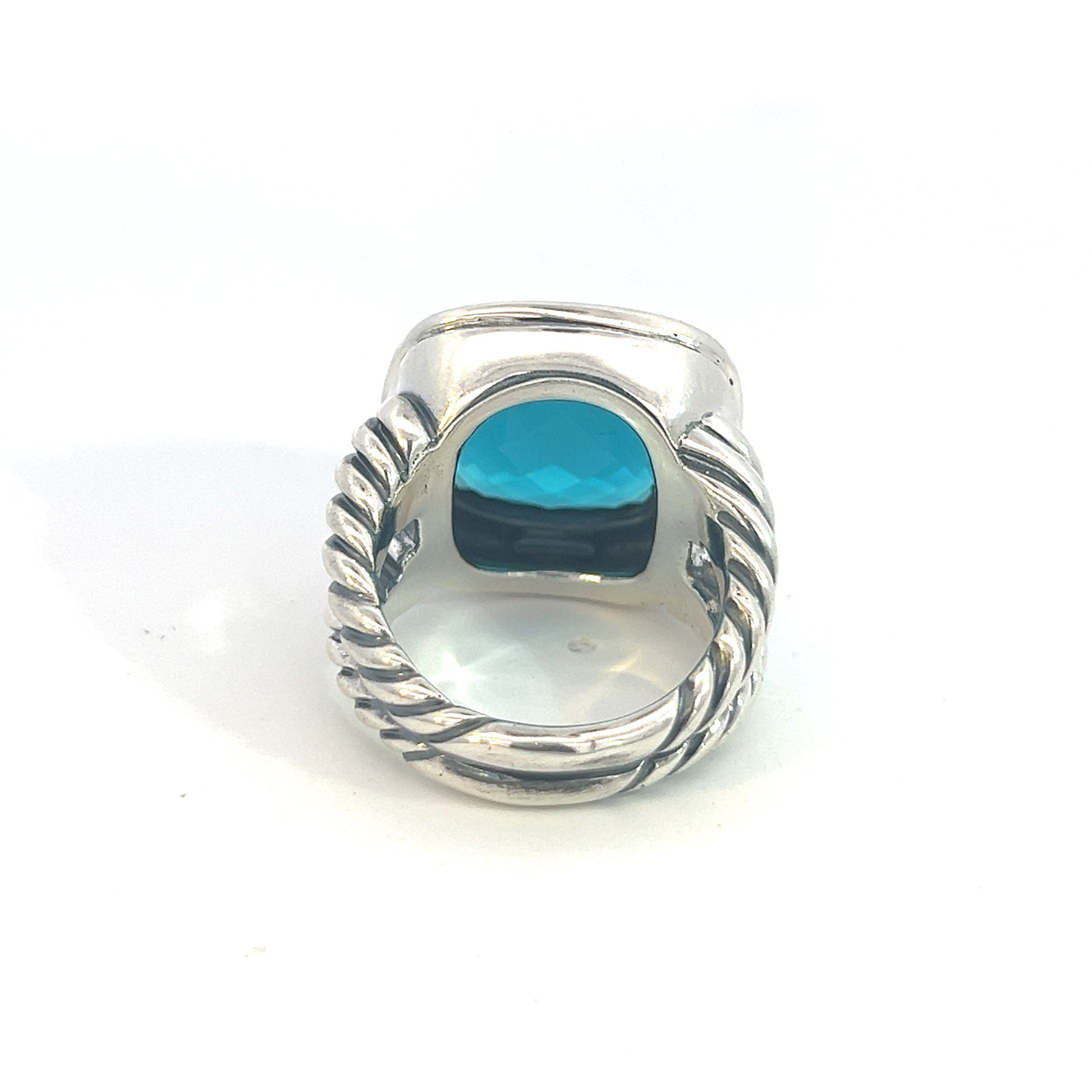 David Yurman Authentic Estate London Blue Topaz Albion Ring 7 Silver 14 mm DY484