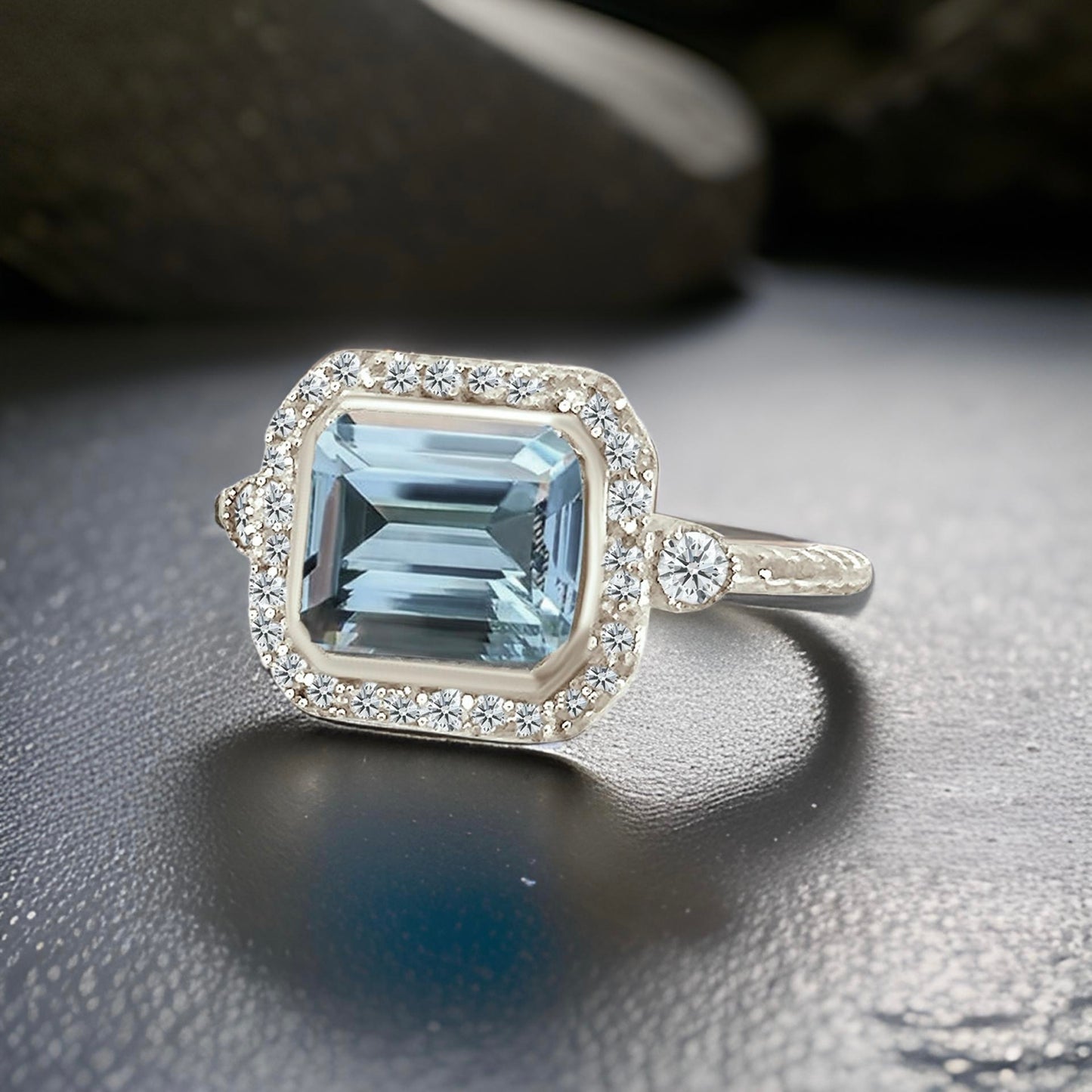 Natural Aquamarine Diamond Ring 6.5 14k White Gold 3.05 TCW Certified $3,950 310652