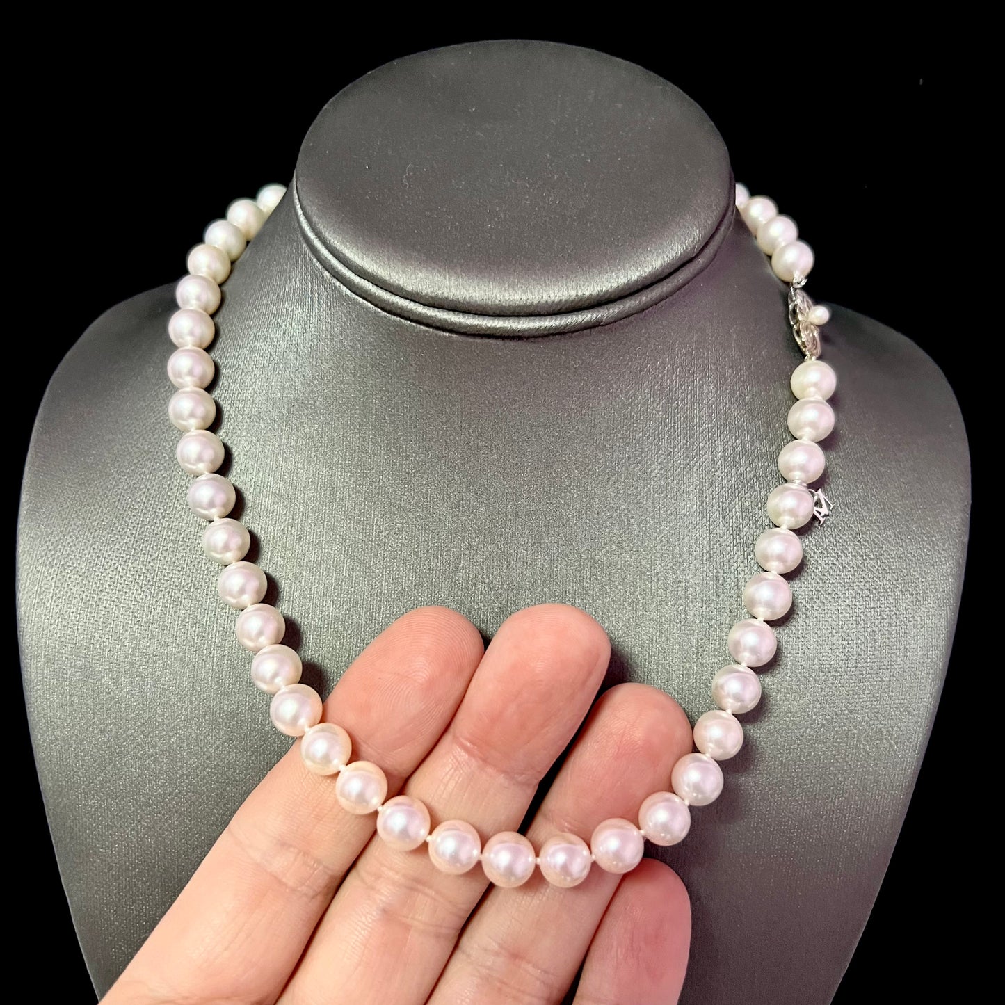 Mikimoto Estate Akoya Pearl Necklace 17.5" 18k W Gold 8.5 mm Certified $9,750 216996