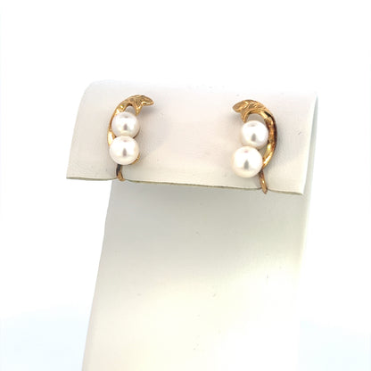 Mikimoto Estate Akoya Pearl Earrings 14k Y Gold 6.44 mm M393