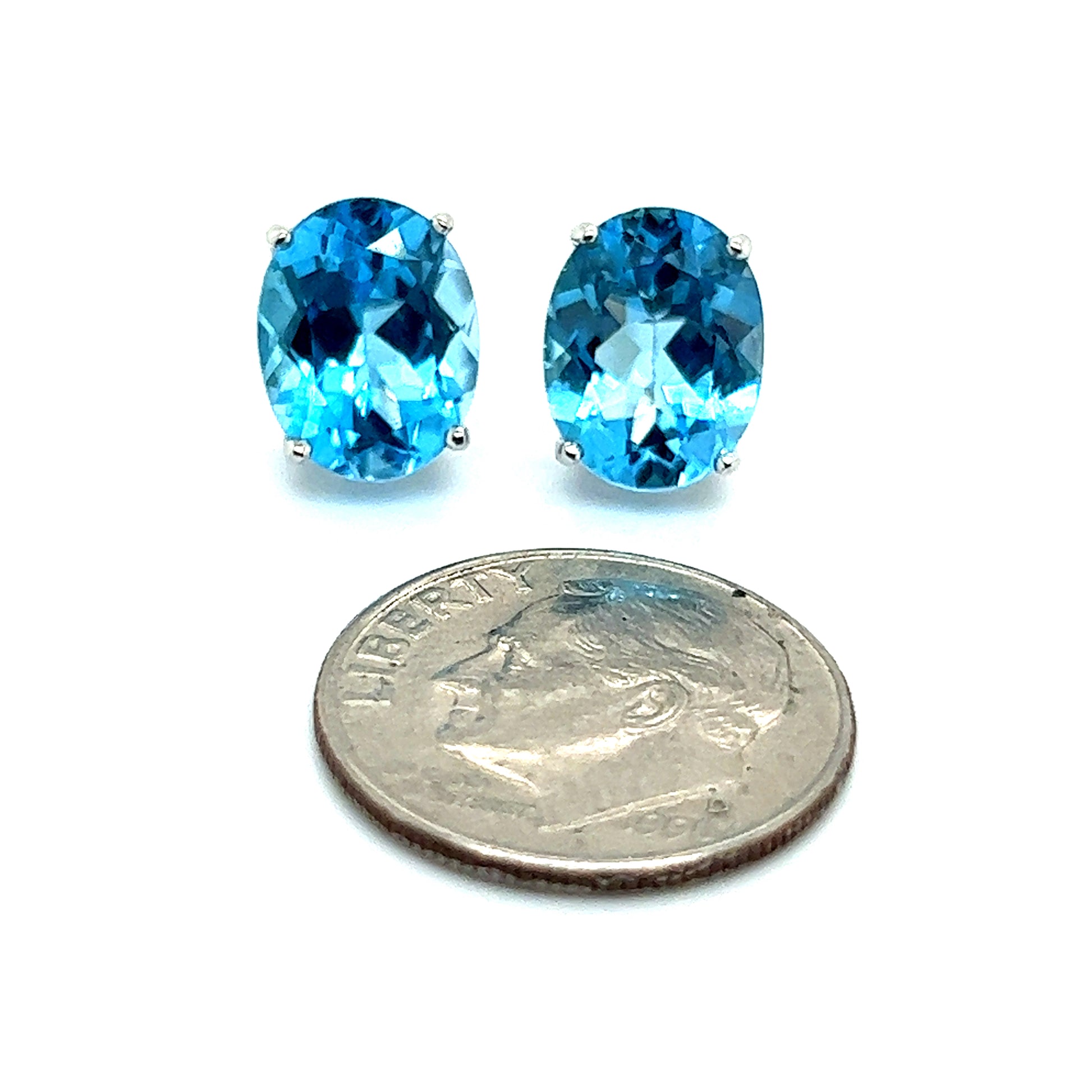 Natural Blue Topaz Stud Earrings 14k White Gold 5.79 TW Certified $599 307906