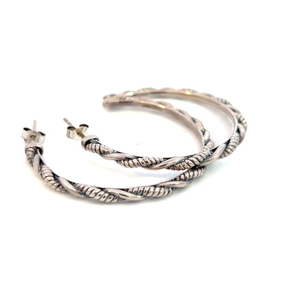 John Hardy Estate "Jai" Hoop Earrings 1.75" Silver JH105