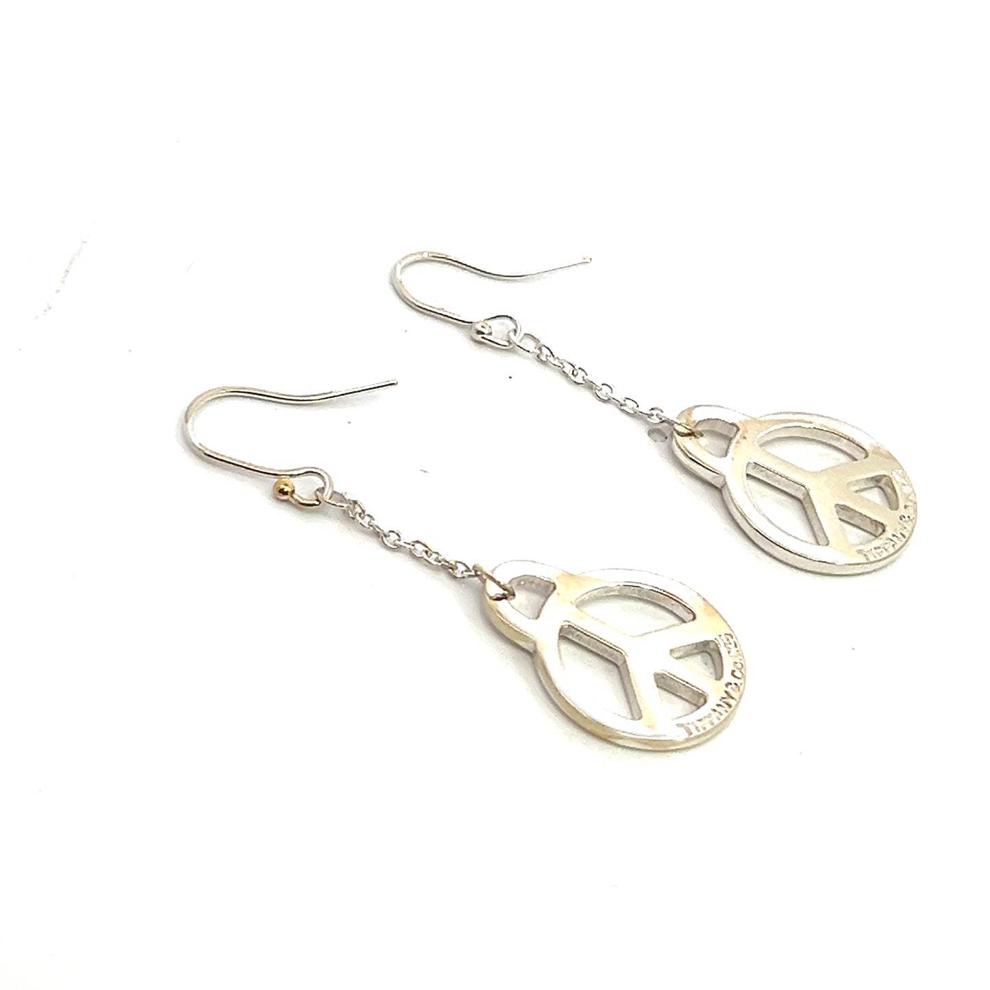 Tiffany & Co Estate Hanging Peace Earrings 2" Sterling Silver TIF696