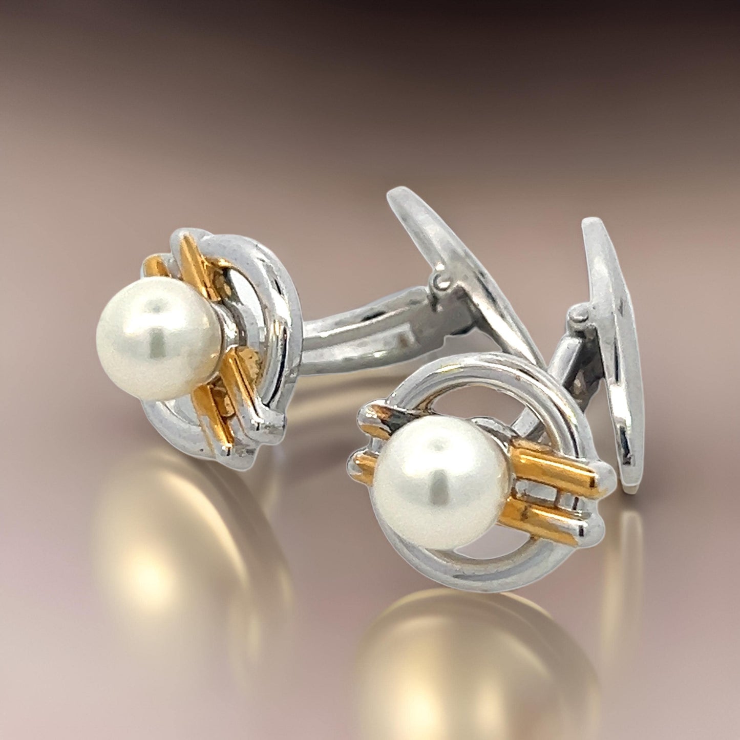 Mikimoto Estate Akoya Pearl Cufflinks Silver 6.60 mm M403