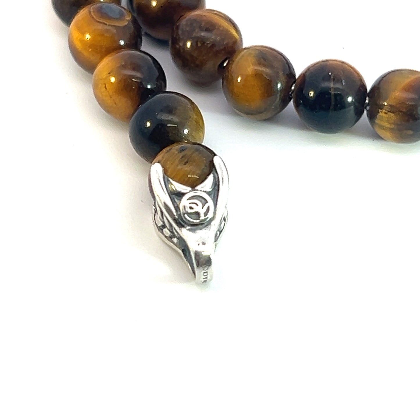 David Yurman Authentic Estate Tiger Eye Prayer Bead Bracelet 8.5" Sterling Silver DY437