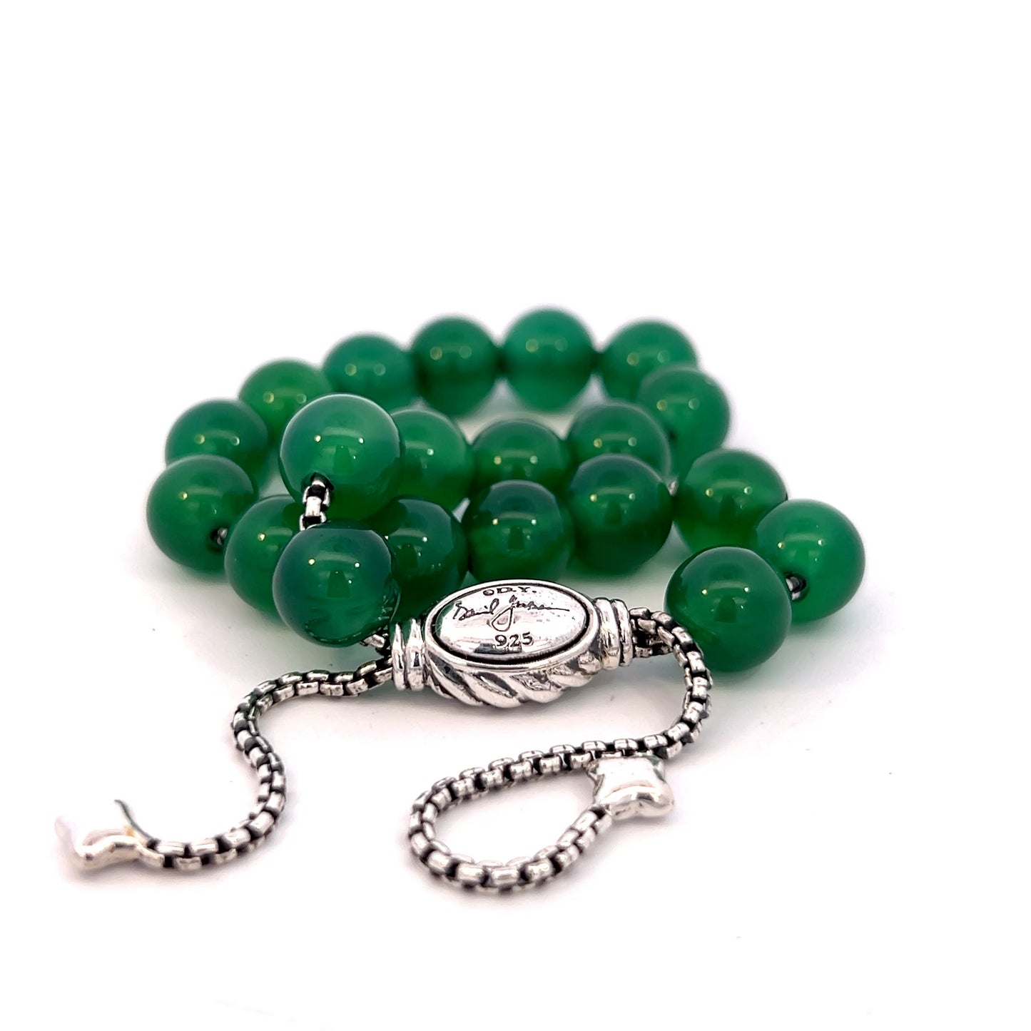 David Yurman Authentic Estate Green Onyx Spiritual Beads Bracelet 6.6 - 8.5" Silver 8 mm DY502