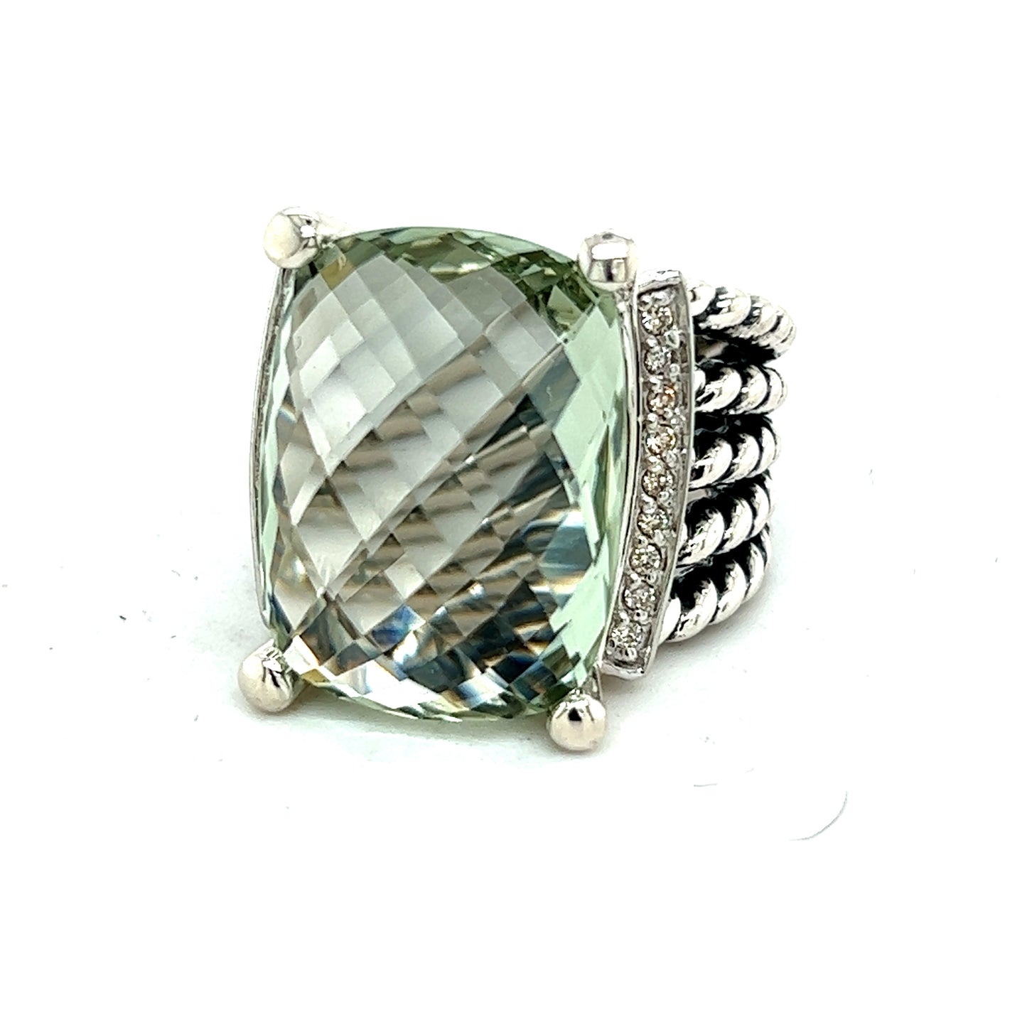 David Yurman Authentic Estate Wheaton Prasiolite Pave Diamond Ring 7.5 Silver 20 x 15 mm DY240