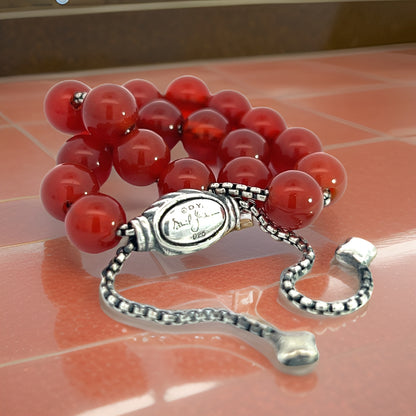David Yurman Authentic Estate Carnelian Spiritual Beads Bracelet 6.6 - 8.5" Silver 8 mm DY408