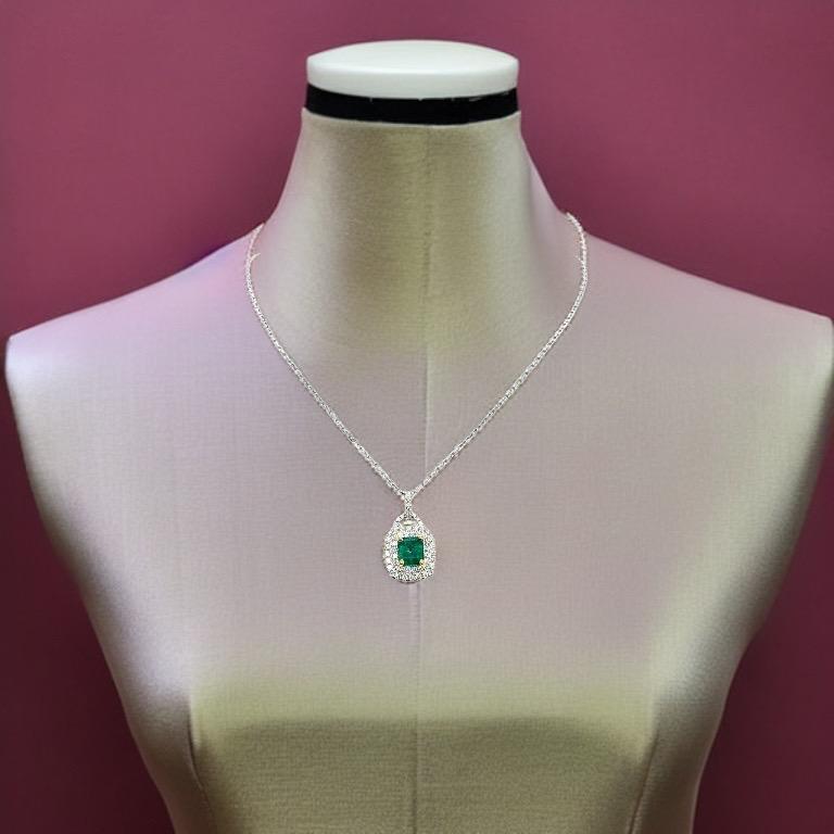Diamond Emerald Necklace 18" 18k Gold 1.95 TCW Italy Certified $3,950 920739