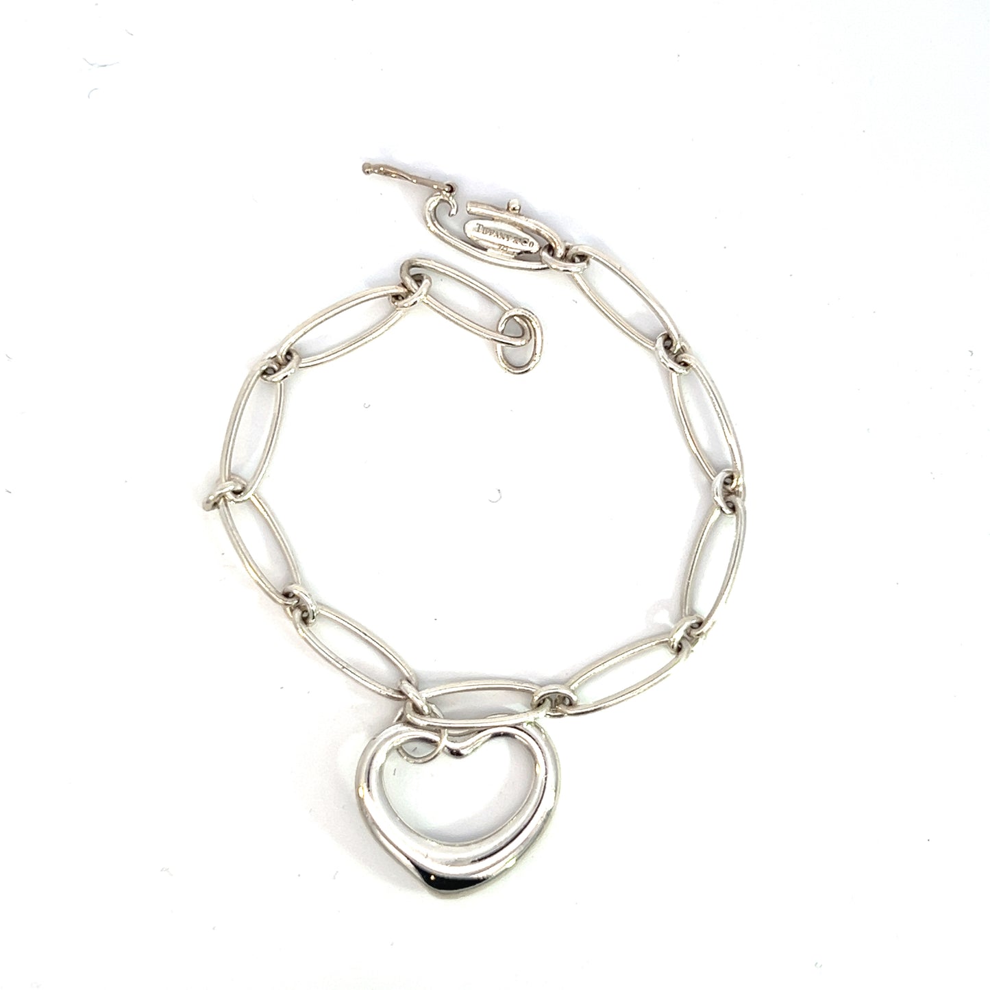 Tiffany & Co Estate Bracelet with Heart 7" Silver By Elsa Peretti TIF523