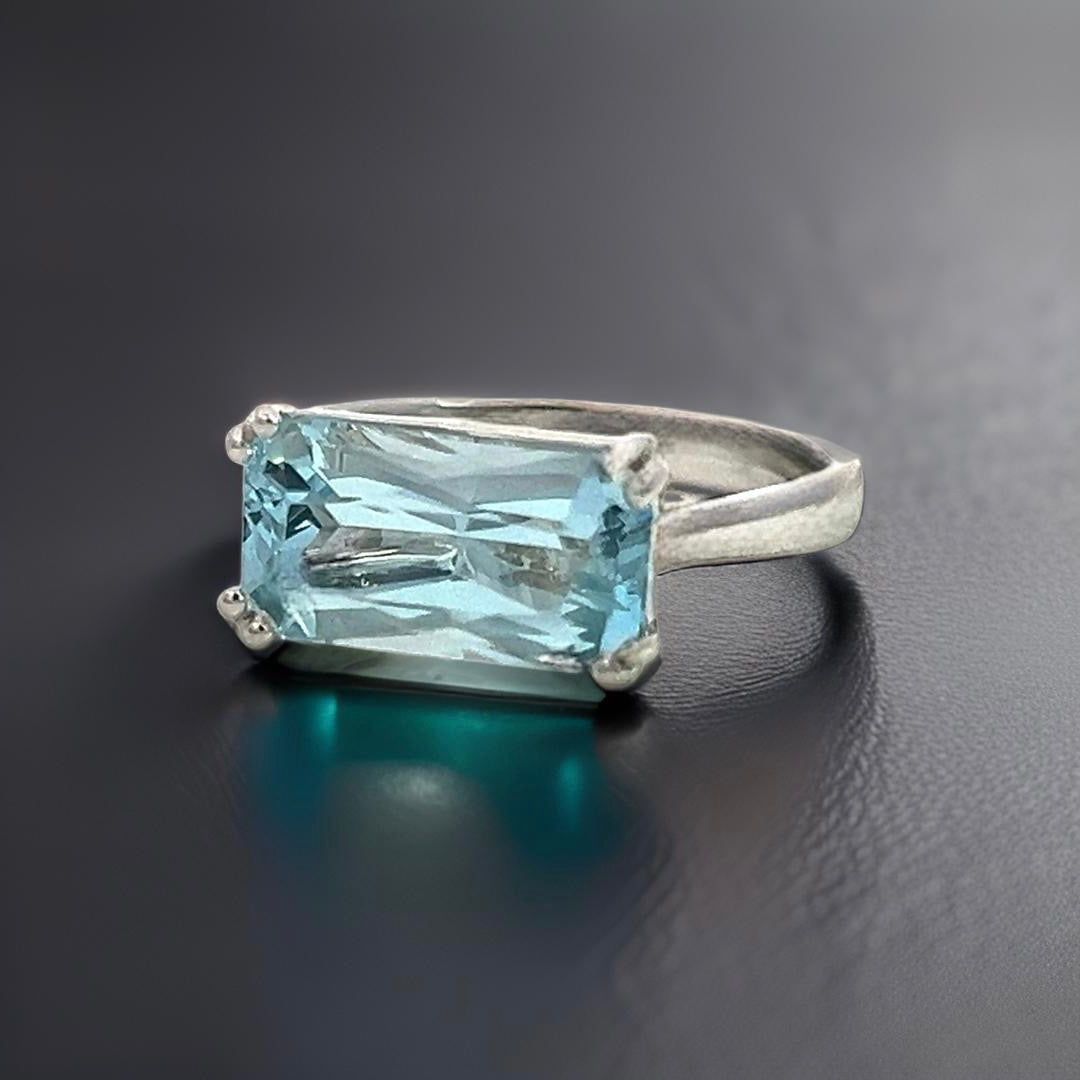 Natural Solitaire Aquamarine Ring Size 6.5 14k W Gold 2.71 Cts Certified $2,490 401572