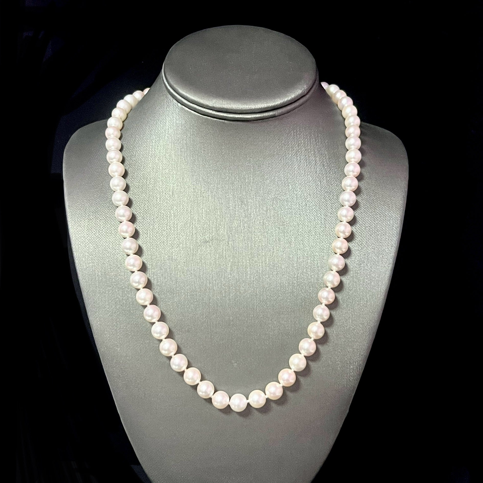 Akoya Pearl Diamond Necklace 21.5" 18k W Gold 8.5 mm Certified $4,950 311036