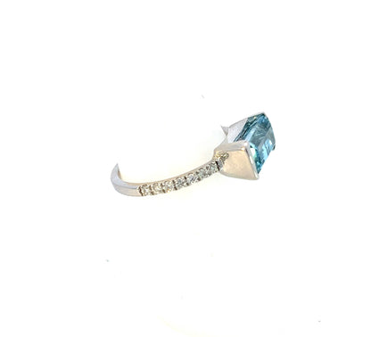 Natural Aquamarine Diamond Ring 6.75 14k W Gold 2.24 TCW Certified $3,950 310651