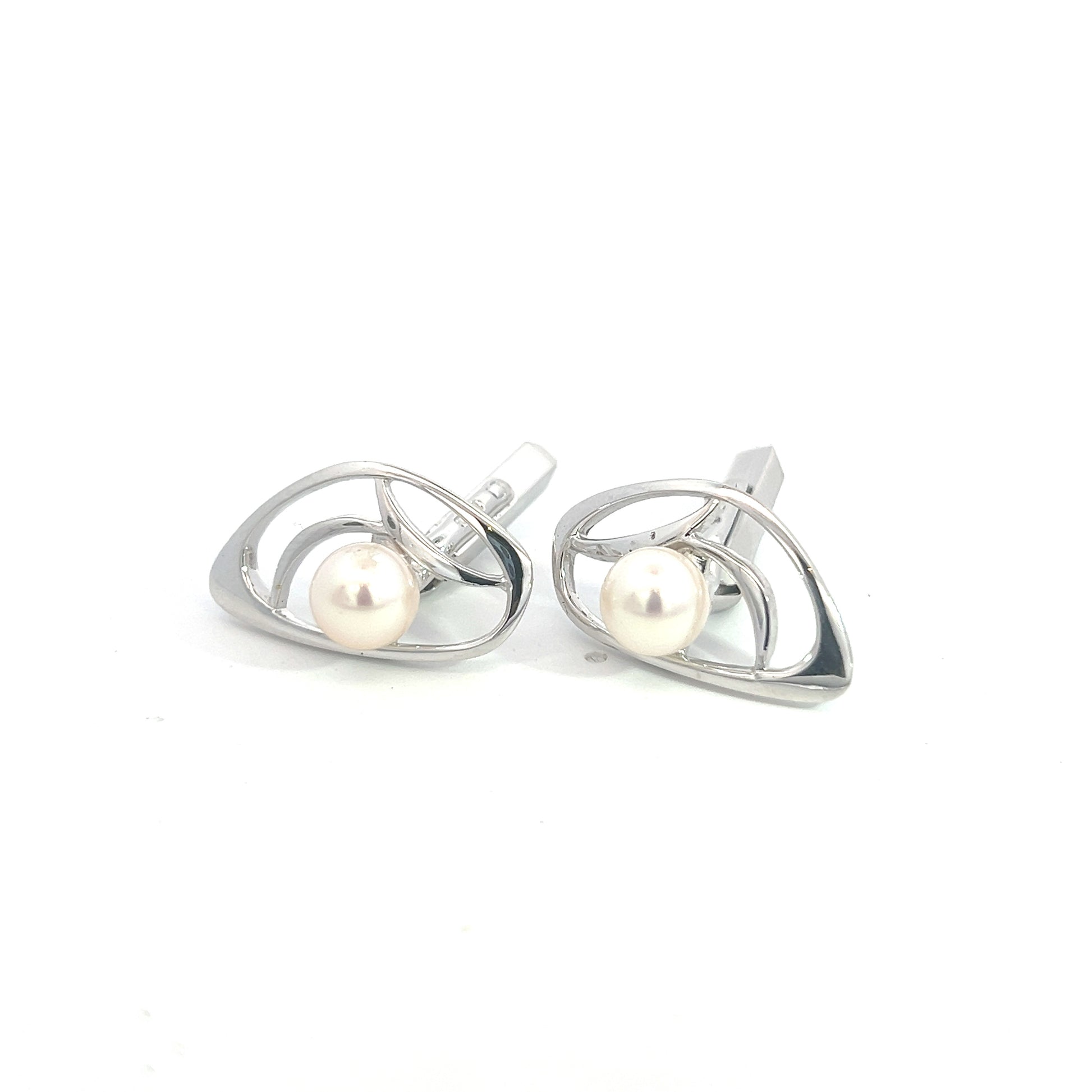 Mikimoto Estate Akoya Pearl Cufflinks Silver 7.5 mm M416