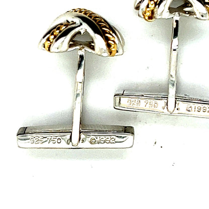 Tiffany & Co Estate Mens X Signature Cufflinks 18k Yellow Gold Sterling Silver TIF469