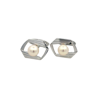 Mikimoto Estate Akoya Pearl Cufflinks Silver 7.50 mm M401