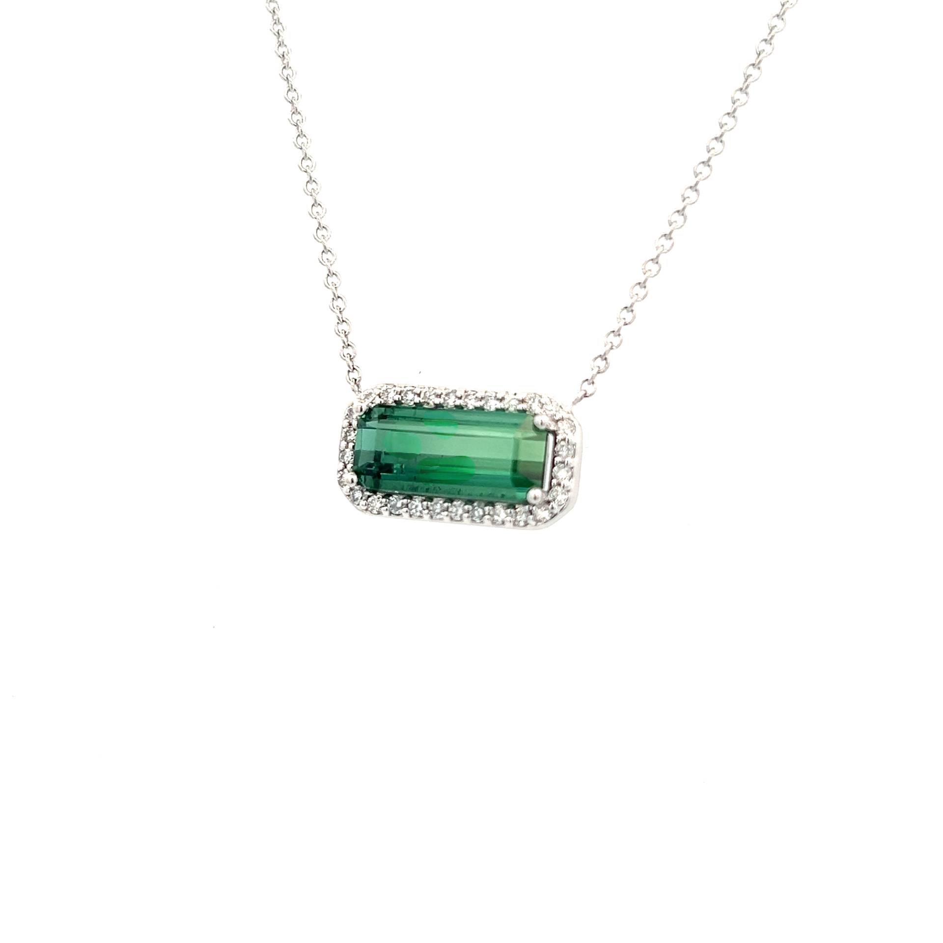 Natural Tourmaline Diamond Pendant Necklace 18" 14k W Gold 3.51 TCW Certified $5,950 311032
