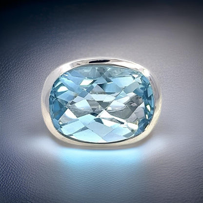 Natural Solitaire Blue Topaz Ring Size 6.5 14k W Gold 17.35 Cts Certified $2,975 401575