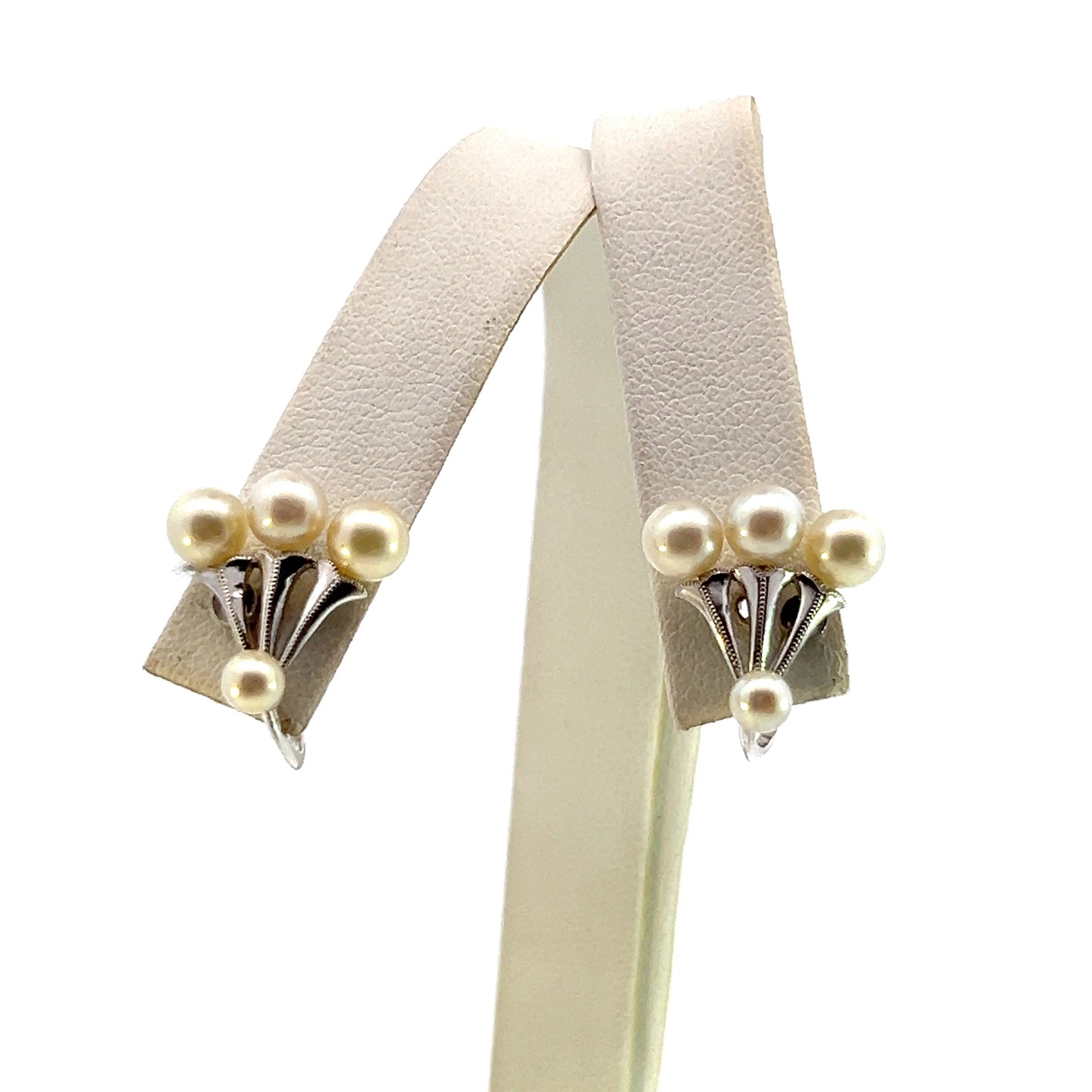 Mikimoto Estate Akoya Pearl Clip-on Earrings Sterling Silver 4-5 mm M343 - Certified Fine Jewelry