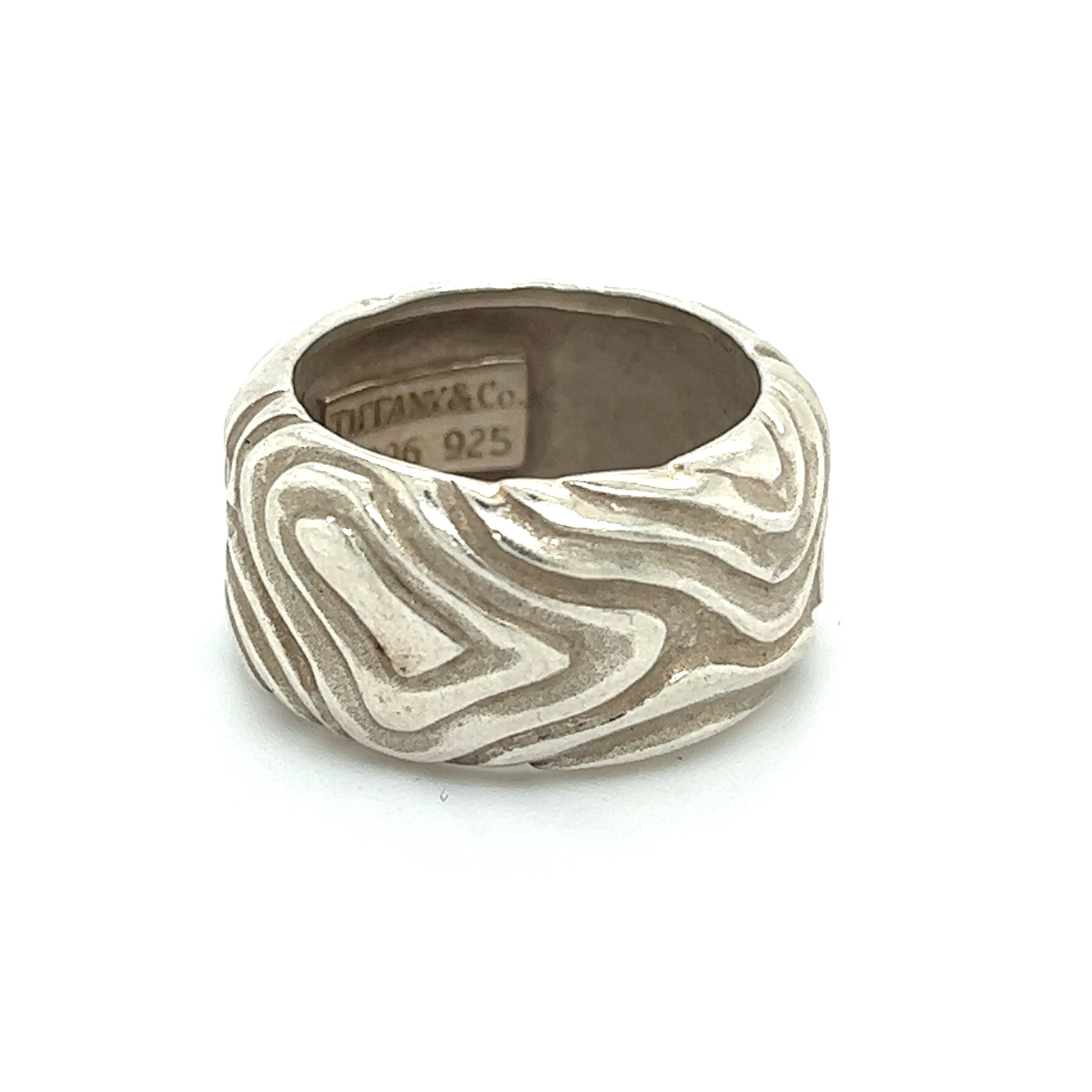 Tiffany & Co Estate Woodgrain Design Ring 5 Silver 11 mm Height TIF450