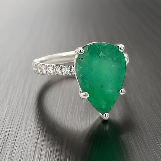 Natural Emerald Diamond Ring 6.5 14k WG 4.62 TCW Certified $4,950 310549 - Certified Fine Jewelry