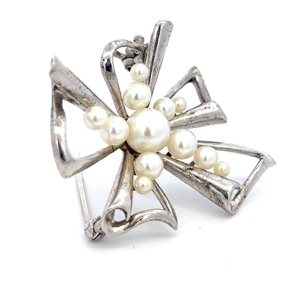 Mikimoto Estate Akoya Pearl Brooch Pin 2.5-6 mm Silver M408