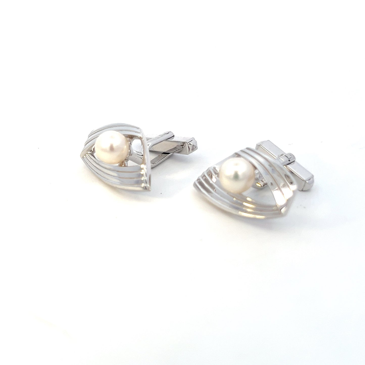 Mikimoto Estate Akoya Pearl Mens Cufflinks 7 mm Silver M412