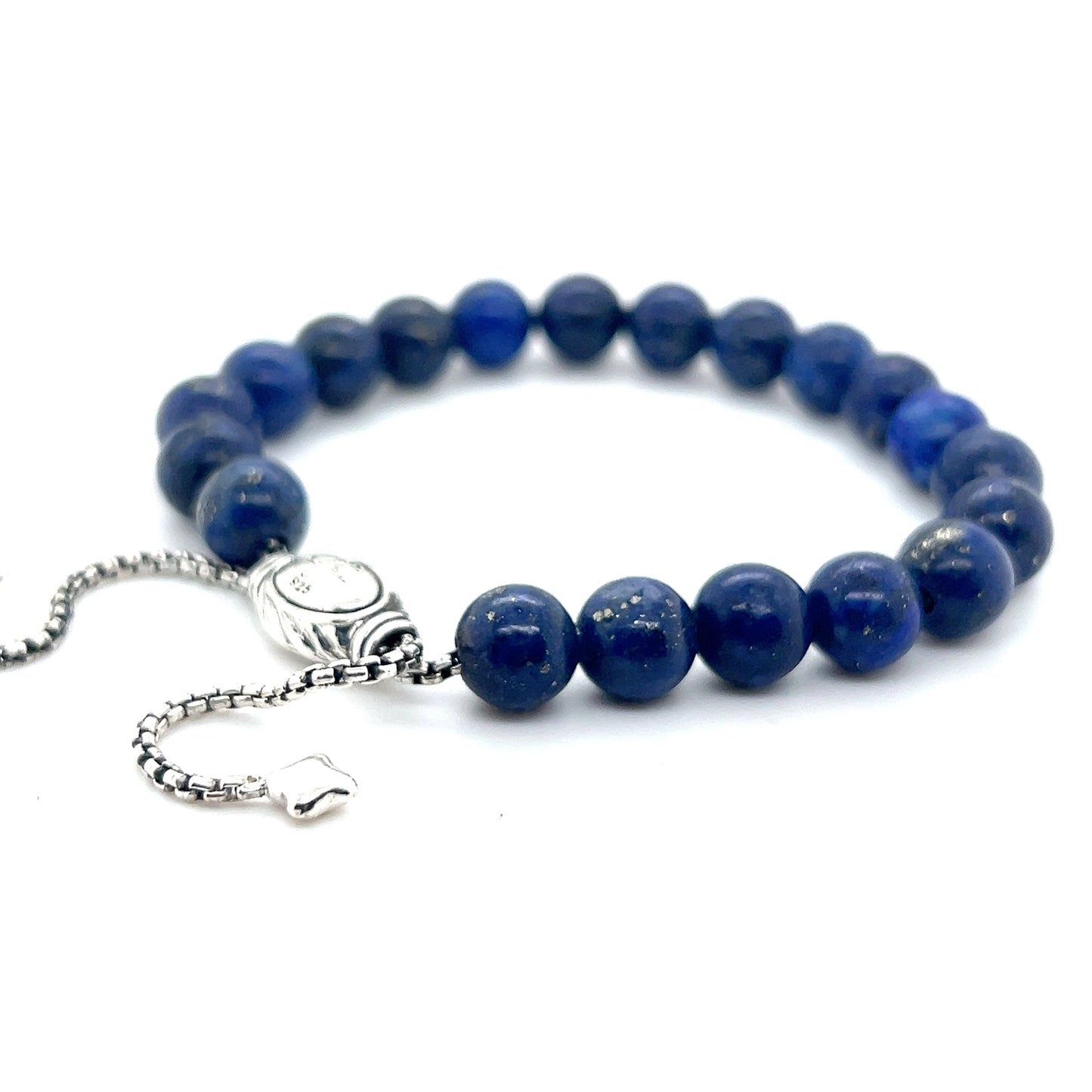 David Yurman Authentic Estate Lapis Lazuli Spiritual Beads Bracelet 6.6 - 8.5" Silver 8 mm DY497