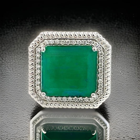 Natural Emerald Diamond Ring Size 6.25 14k W Gold 13.14 TCW Certified $9,775 402673