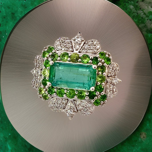 Natural Emerald Tsavorite Diamond Ring 6.75 14k White Gold 9.22 TCW Certified $14,950 310658 - Certified Fine Jewelry