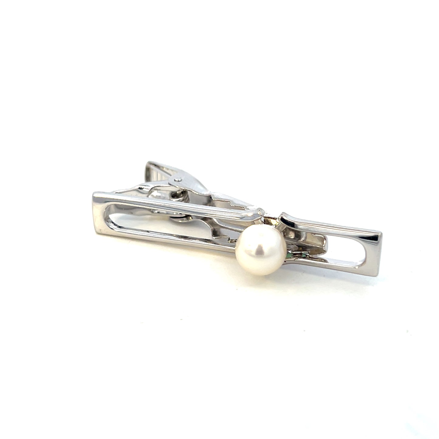 Mikimoto Estate Akoya Pearl Mens Tie Clip 7 mm Silver M413