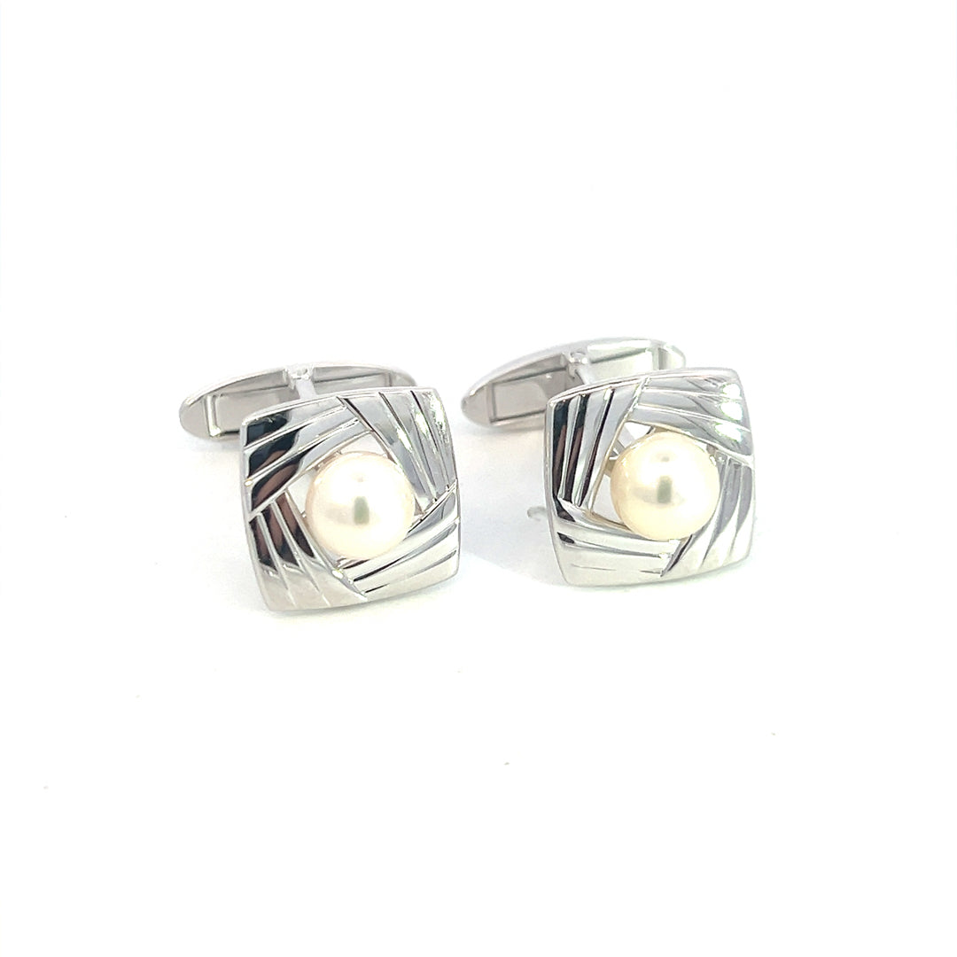 Mikimoto Estate Akoya Pearl Cufflinks 6.70 mm Sterling Silver M380