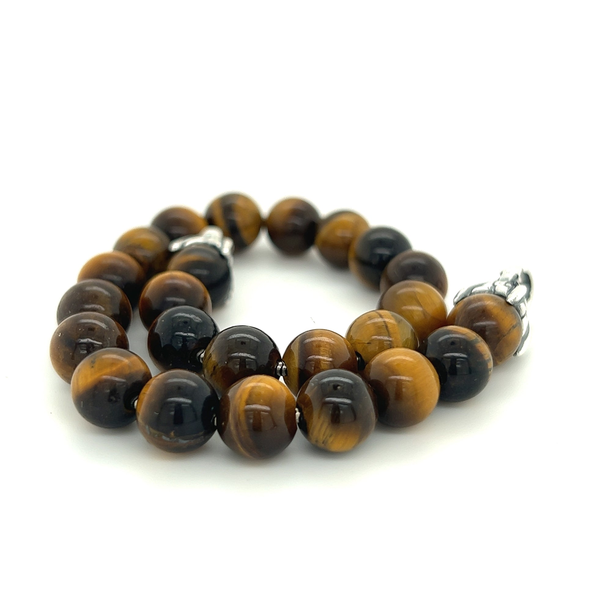 David Yurman Authentic Estate Tiger Eye Prayer Bead Bracelet 8" Silver DY293