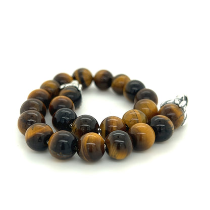 David Yurman Authentic Estate Tiger Eye Prayer Bead Bracelet 8" Silver DY293