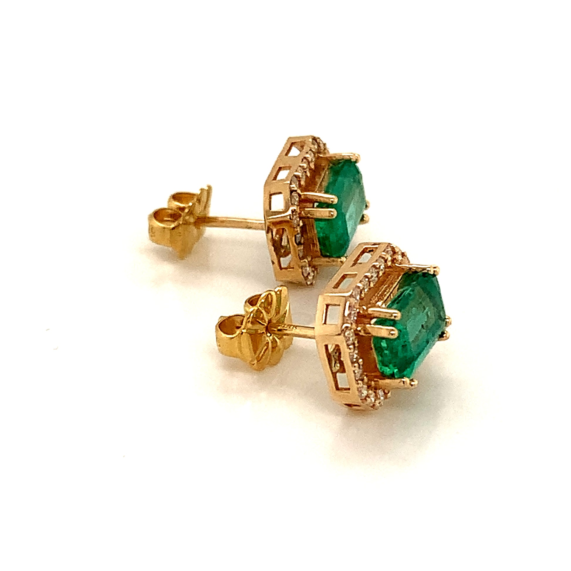 Natural Emerald Diamond Stud Earrings 14k Y Gold 1.85 TCW Certified $3,950 111884 - Certified Fine Jewelry