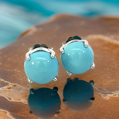 Natural Persian Turquoise Stud Earrings 14k White Gold 5.01 Cts Certified $1,290 311050