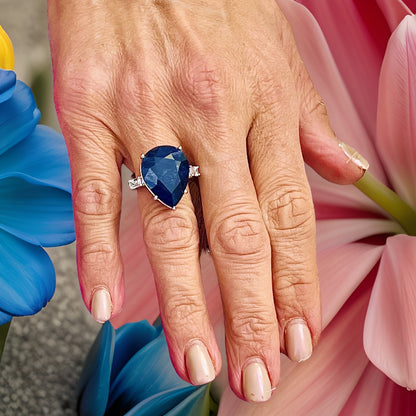 Natural Sapphire Diamond Ring Size 6.5 14k W Gold 17.73 TCW Certified $3,590 217843 - Certified Fine Jewelry