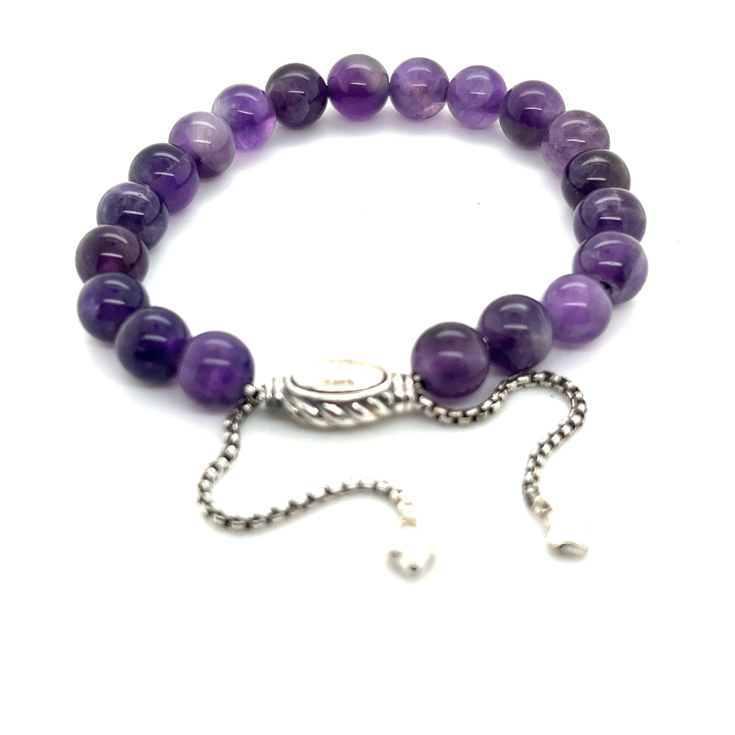 David Yurman Authentic Estate Amethyst Spiritual Beads Bracelet 6.6 - 8.5" Silver 8 mm DY471