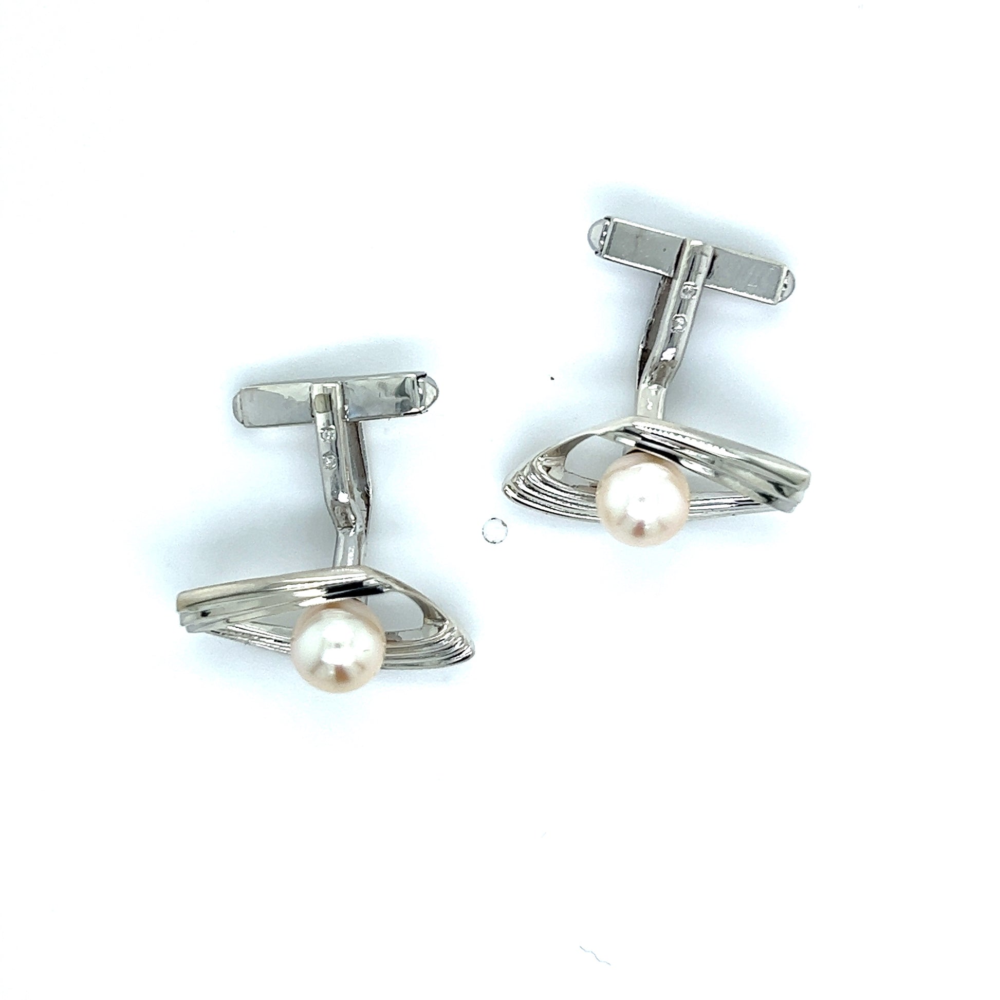 Mikimoto Estate Akoya Pearl Mens Cufflinks 7 mm Sterling Silver M313 - Certified Fine Jewelry