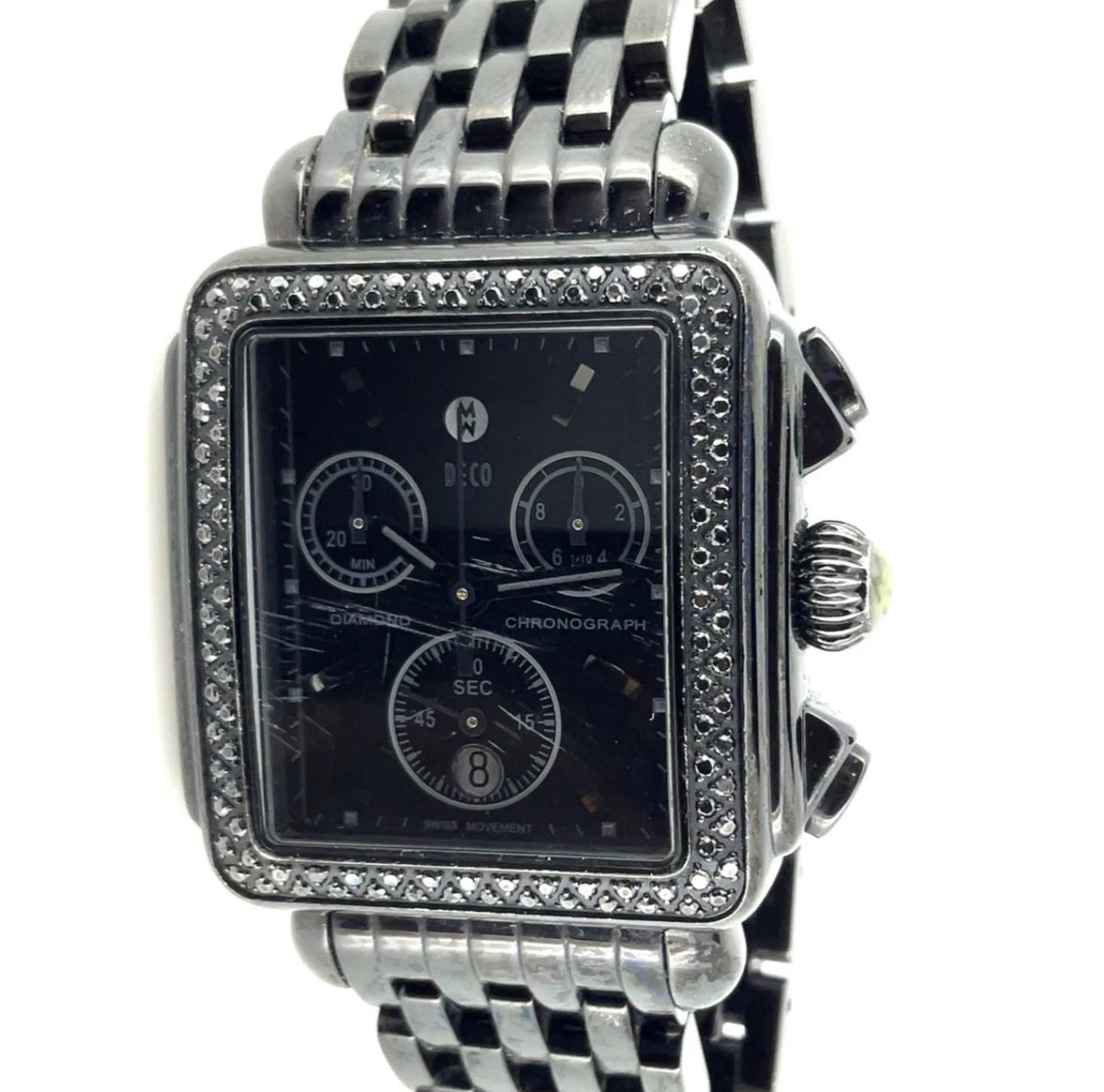 MICHELE Deco Noir Black Diamond Chronograph Stainless Steel Watch MIC2