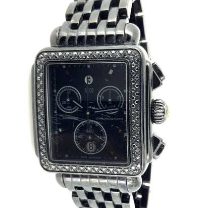 MICHELE Deco Noir Black Diamond Chronograph Stainless Steel Watch MIC2