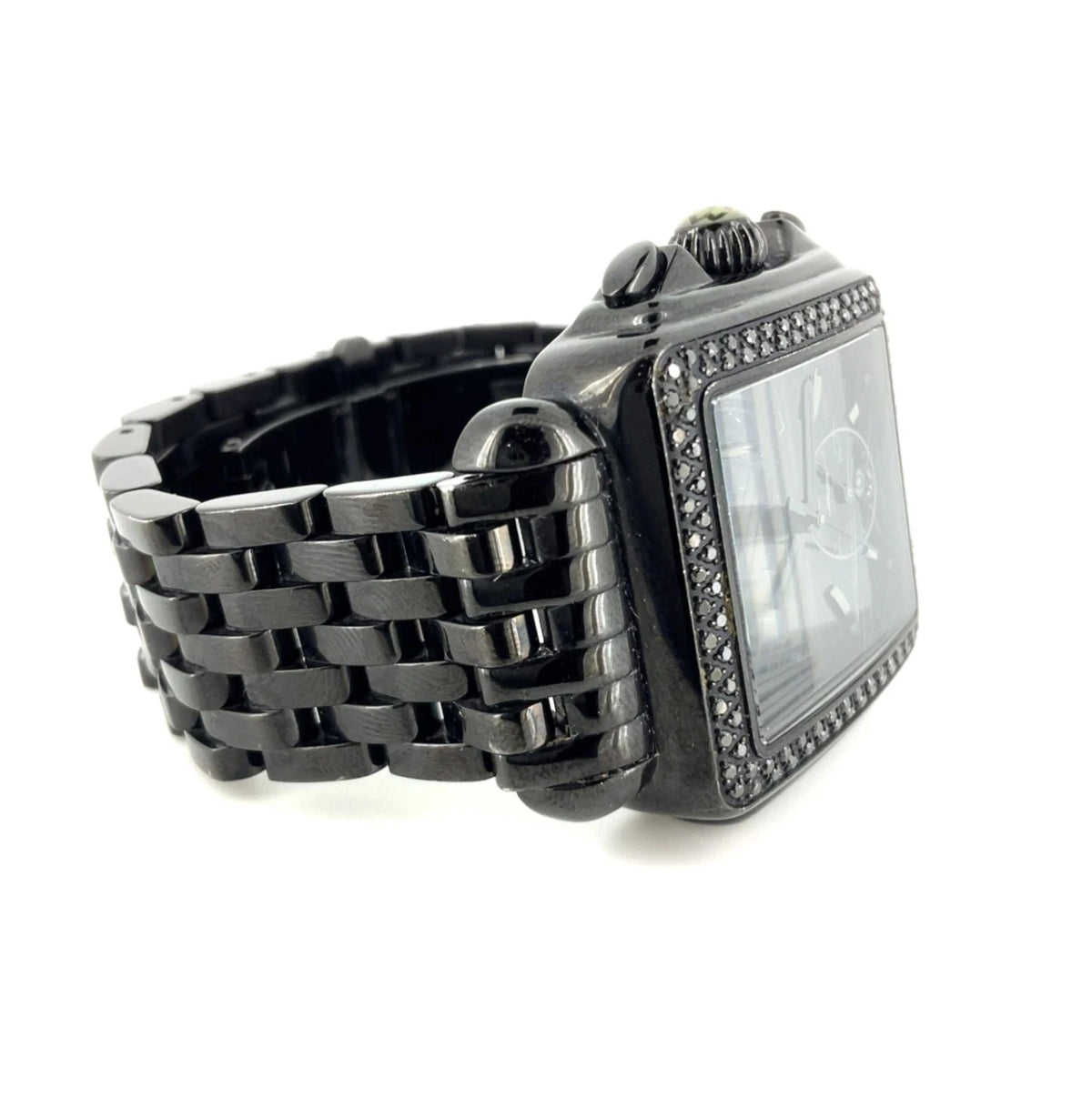 MICHELE Deco Noir Black Diamond Chronograph Stainless Steel Watch MIC2