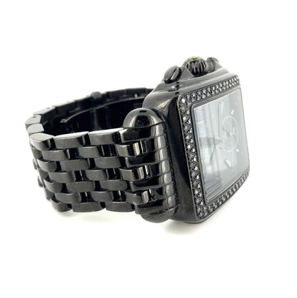 MICHELE Deco Noir Black Diamond Chronograph Stainless Steel Watch MIC2