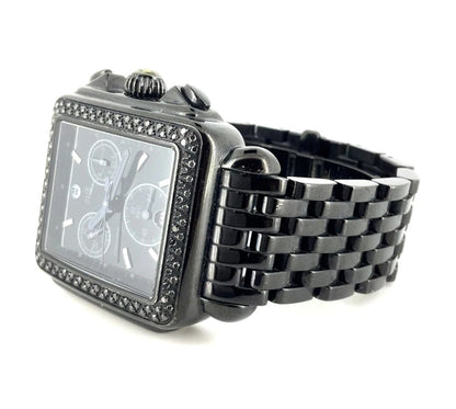 MICHELE Deco Noir Black Diamond Chronograph Stainless Steel Watch MIC2